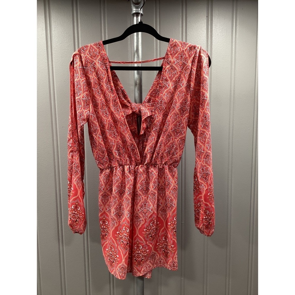 Gianni Bini Kelsey Romper Grenadine Red Paisley Medallion Tie Back XS - Picture 2 of 4